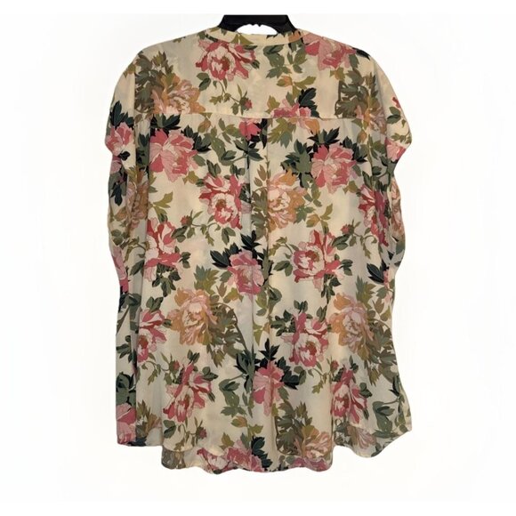 Torrid Women’s Georgette Pink Floral Zip Front Cap Sleeve Blouse Top Sz 1X - Picture 3 of 8